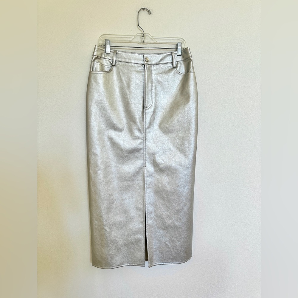 Wayf Metallic Silver Pencil Skirt